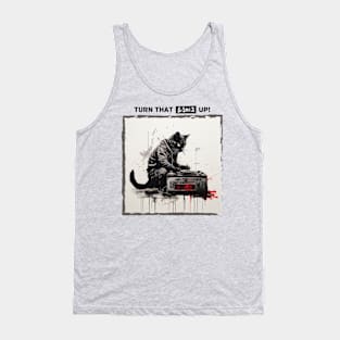 Turn That Up Cat Print For Music Lover and Cat Lover Tank Top